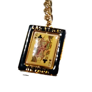 Queen of Clubs Las Vegas Spinner Keychain Casino Souvenir